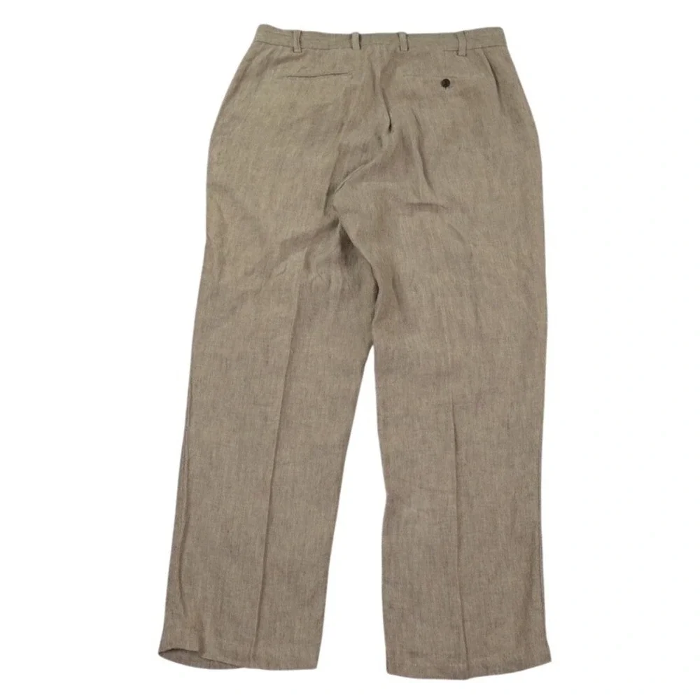Orvis 100% Linen Pants Men 38x30.5 Oatmeal Brown Flat Front Straight Leg Coastal